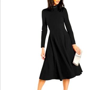 Mock Neck Button Keyhole Back Flared Dress